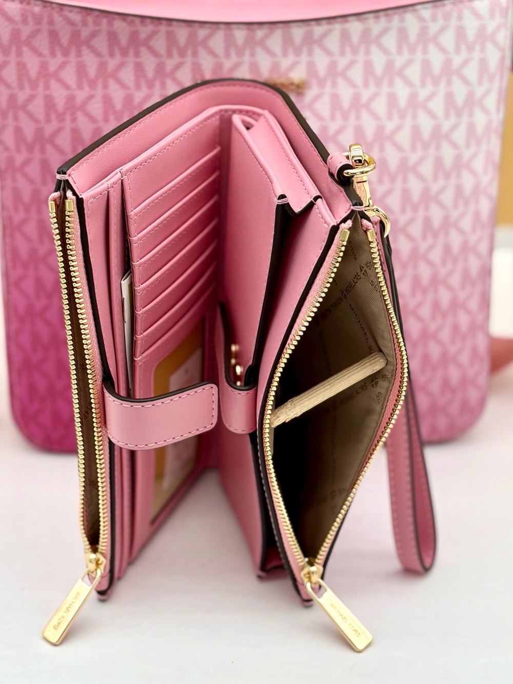 Michael Kors Ombre Pink MK Signature Crossbody with Wristlet Wallet Set - Picture 8 of 16